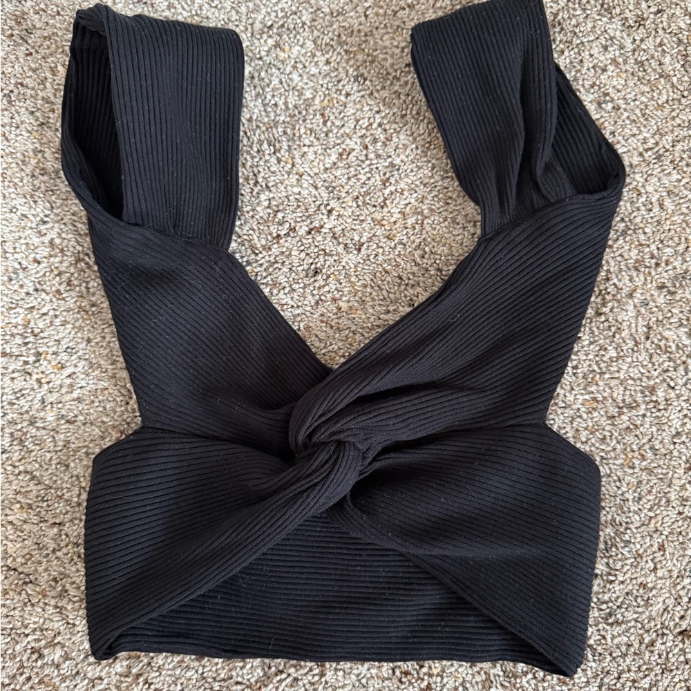 SHEIN Black Ribbed Twist Crop Top